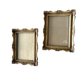 Vintage Photo Frames Set of Two Gold Baroque Resin MCM Hanging Only No Stands